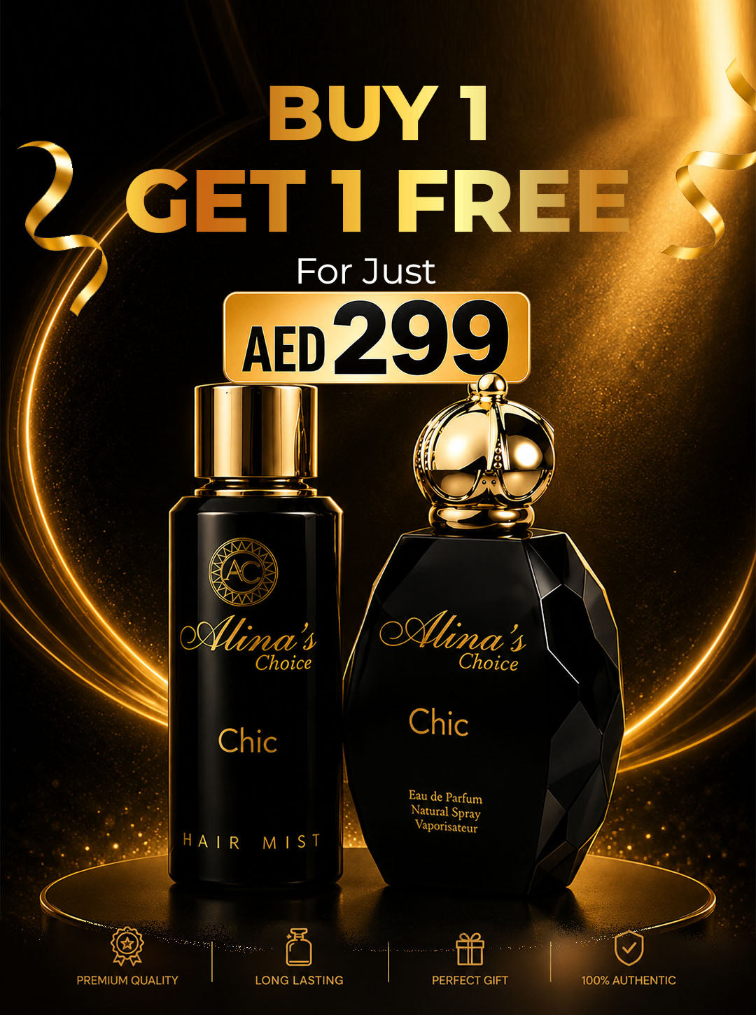 Alina's Choice Chic Buy 1 Perfume and get 1 Hair Mist FREE — all for just AED 299