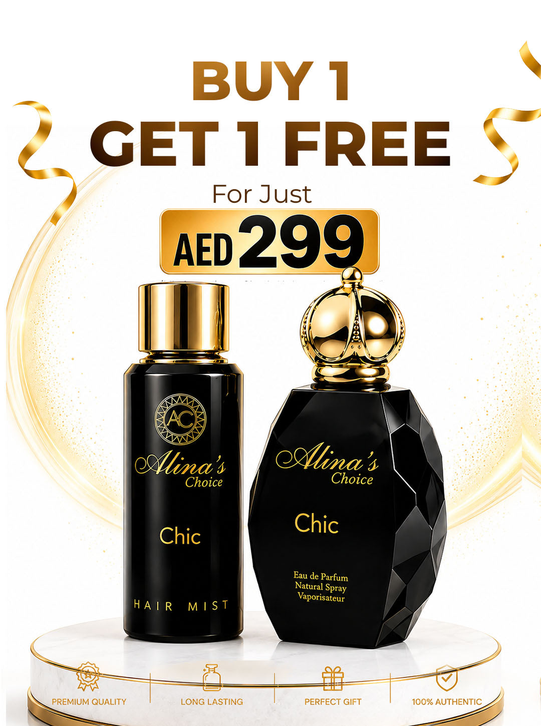 Alina's Choice Chic Buy 1 Perfume and get 1 Hair Mist FREE — all for just AED 299